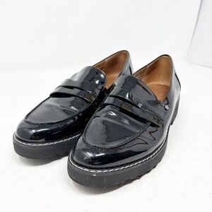 Franco Sarto Cassandra Black Patent Lug Sole Penny Loafers Womens 8.5 Preppy
